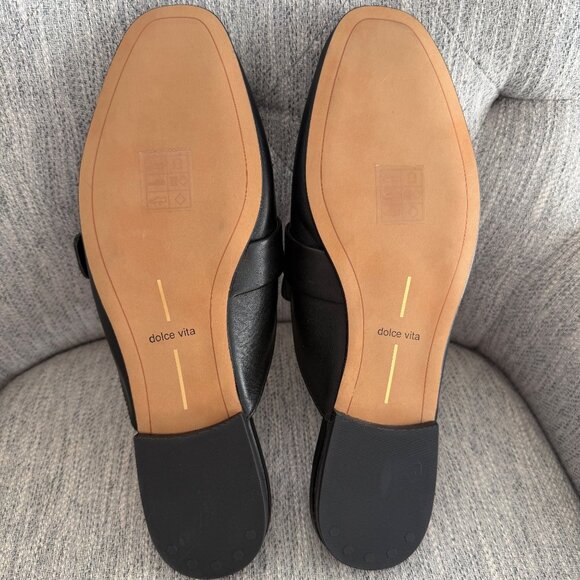 Dolce Vita Black Leather Mules With Gold Buckle Detail Size 8.5 - Picture 3 of 10